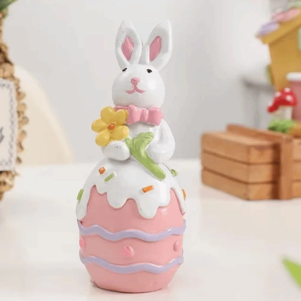 Hand-Painted Resin Easter Bunny Figurine | Colorful Ornament