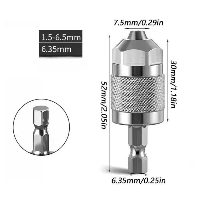 Drill Chuck Adapter Quick Change Pneumatic Drill Chuck 3-Jaw Hex Shank Chuck Professional Converter Hex Shank for Woodworking Oasis Select