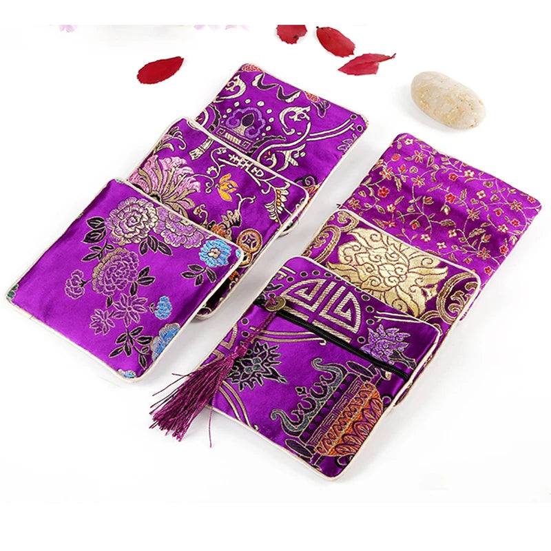 Chinese Brocade Jewelry Storage Bag Handmade Silk Embroidery Padded Small Zipper Tassel Jewelry Organizer Pouch Satin Gift Bag Oasis Select K Other