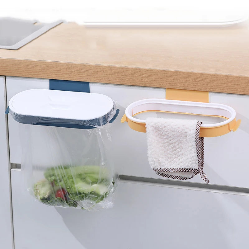 Portable Plastic Garbage Hanging Bag Kitchen Trash Storage Rack Bag Hook Scouring Pad Dry Shelf Holder Kitchen Organzier Oasis Select