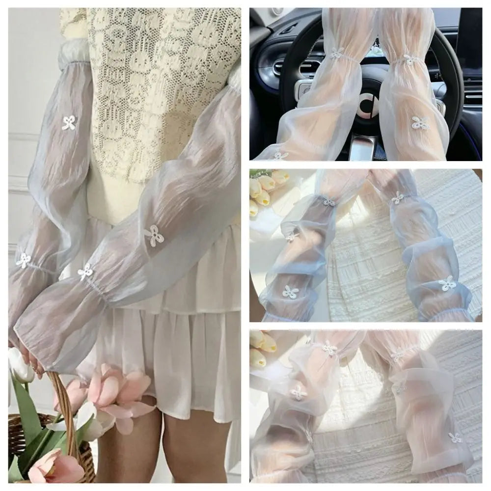 1 Pair Wide Fairy Style Arm Cover UV Resistant Breathable Ice Sleeves Cooling Bow Ice Silk Sunscreen Sleeves Sun Protection Oasis Select