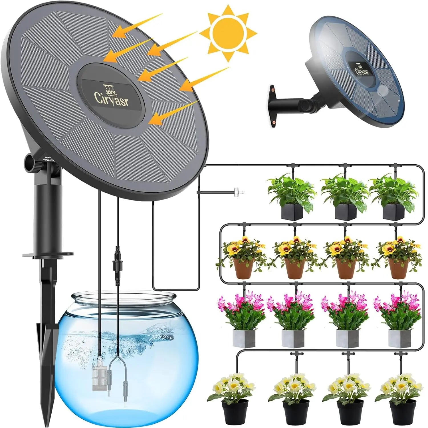Solar Drip Irrigation System, Automatic Watering System with Battery Timer Modes for Potted Plants for Balconies, Garden Balcony Oasis Select