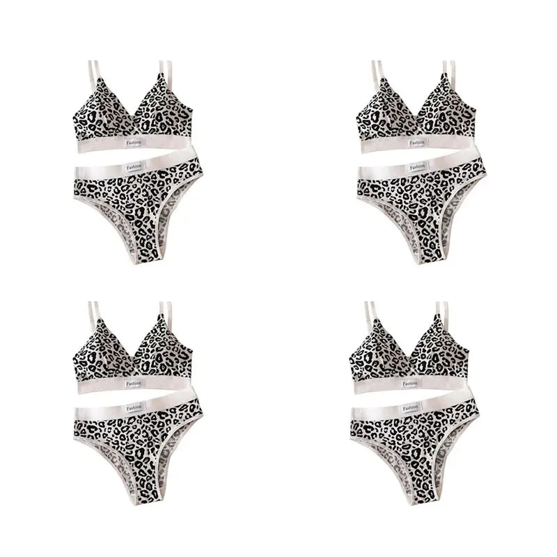 1- Summer Women's Leopard Print Traceless Steel Rim Bra Adjustable