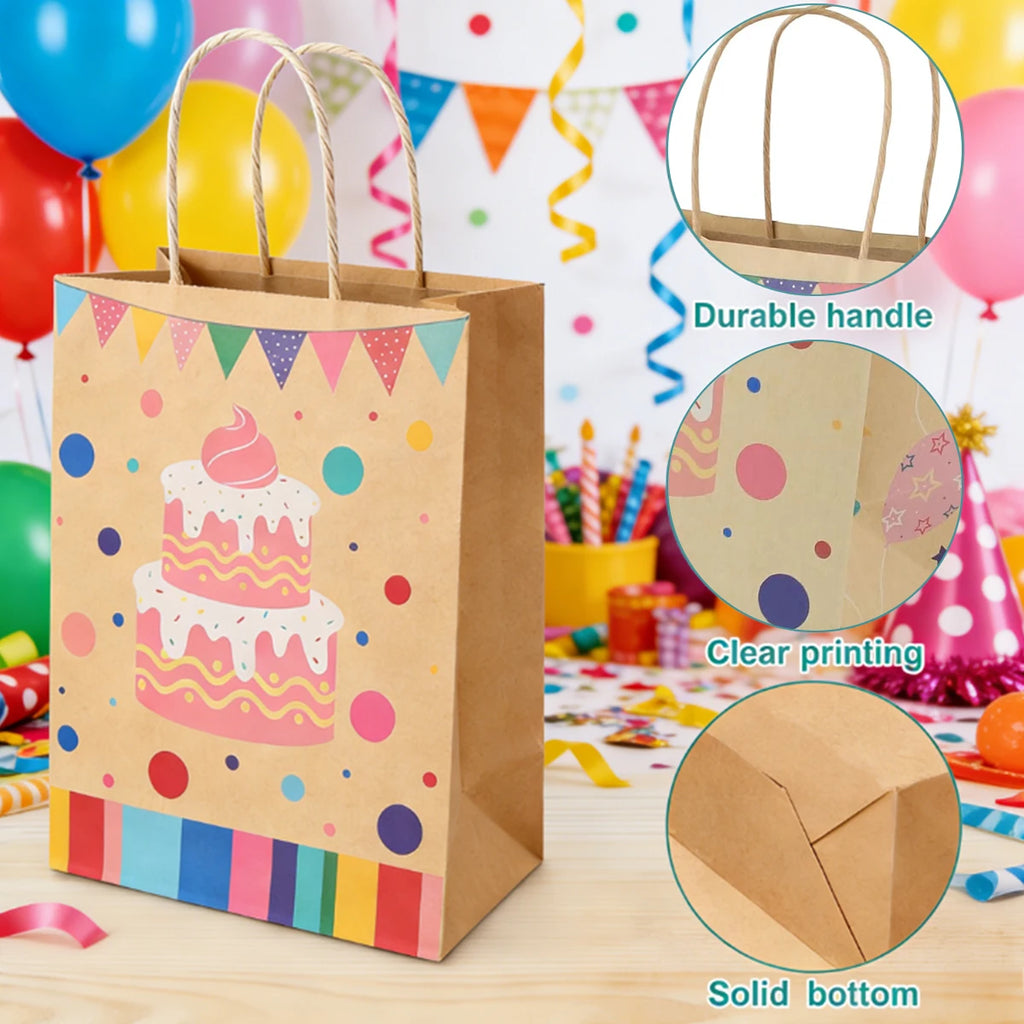 12 PCS Large Kraft Paper Gift Bags With Handles Sturdy Party Favor Bags Goodie Bags Bulk Birthday Wedding Holiday Classroom Oasis Select