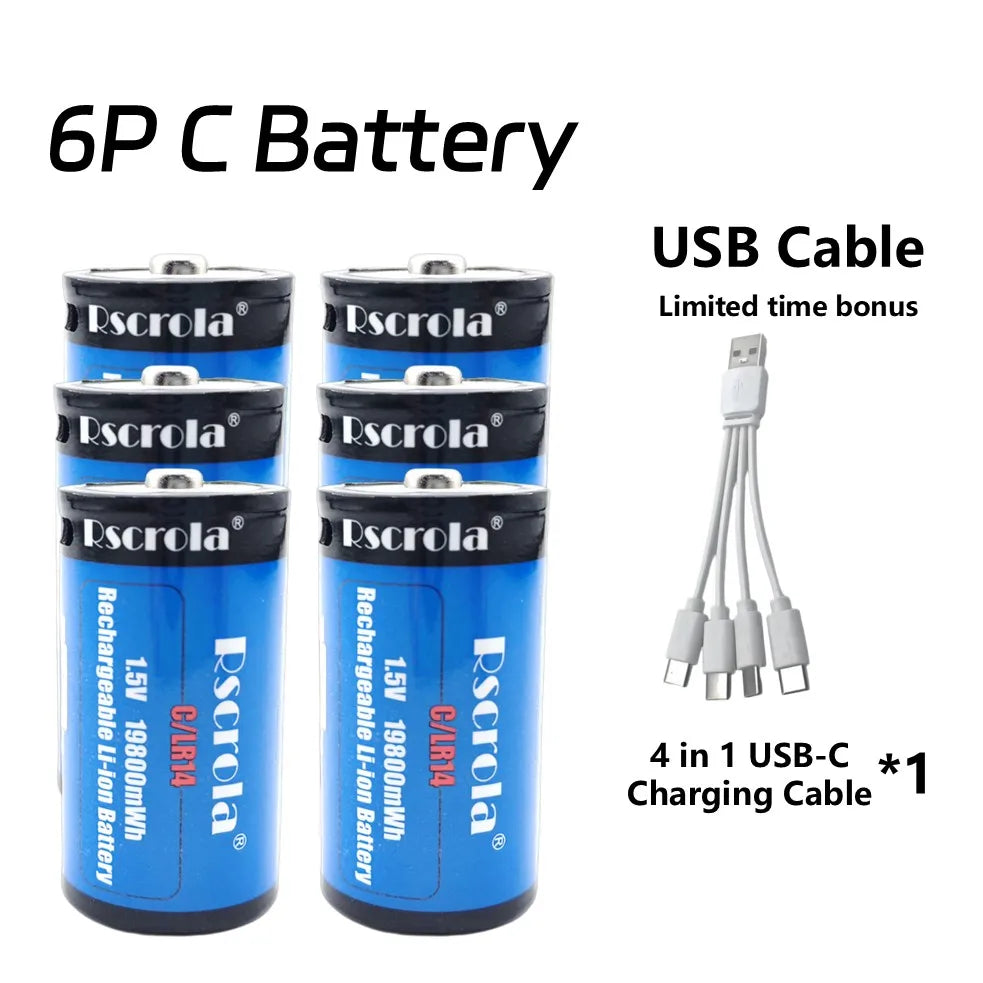 USB-C Rechargeable C Batteries, 19800mWh 1.5V C Batteries, Fast Charging 2 Hours, Replace LR14 Battery for Speakers & Doorbells Oasis Select 6P C Battery