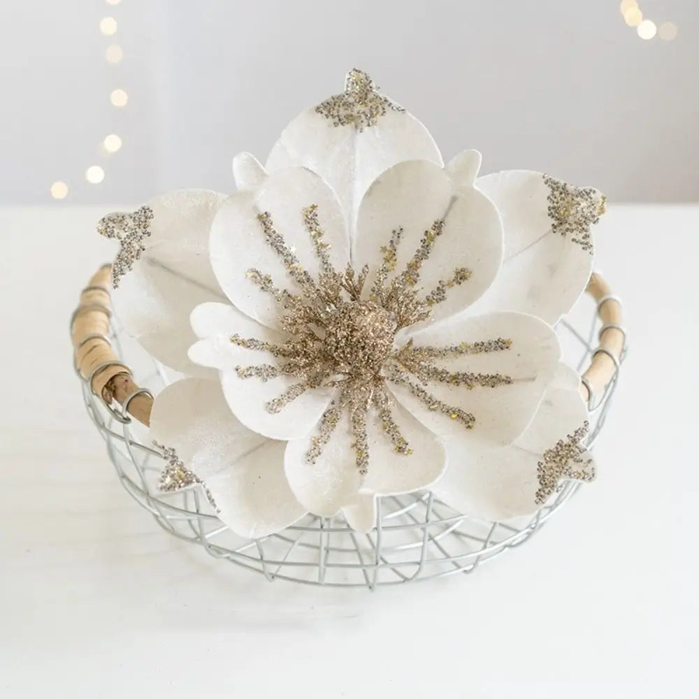 Christmas Artificial Poinsettia Glitter Flower Sequin Flannel Fake Flowers Photography Props Wedding Party Decoration Oasis Select