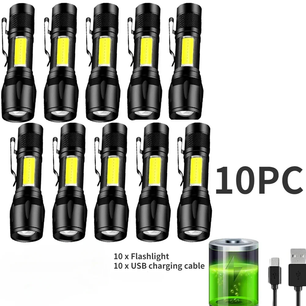 COB+XPE Portable Torch 1-10PCS Mini Flashlight Zoomable Focus Light Rechargeable Tactical Flashlight Camping Emergency Lantern Oasis Select 913 10pcs