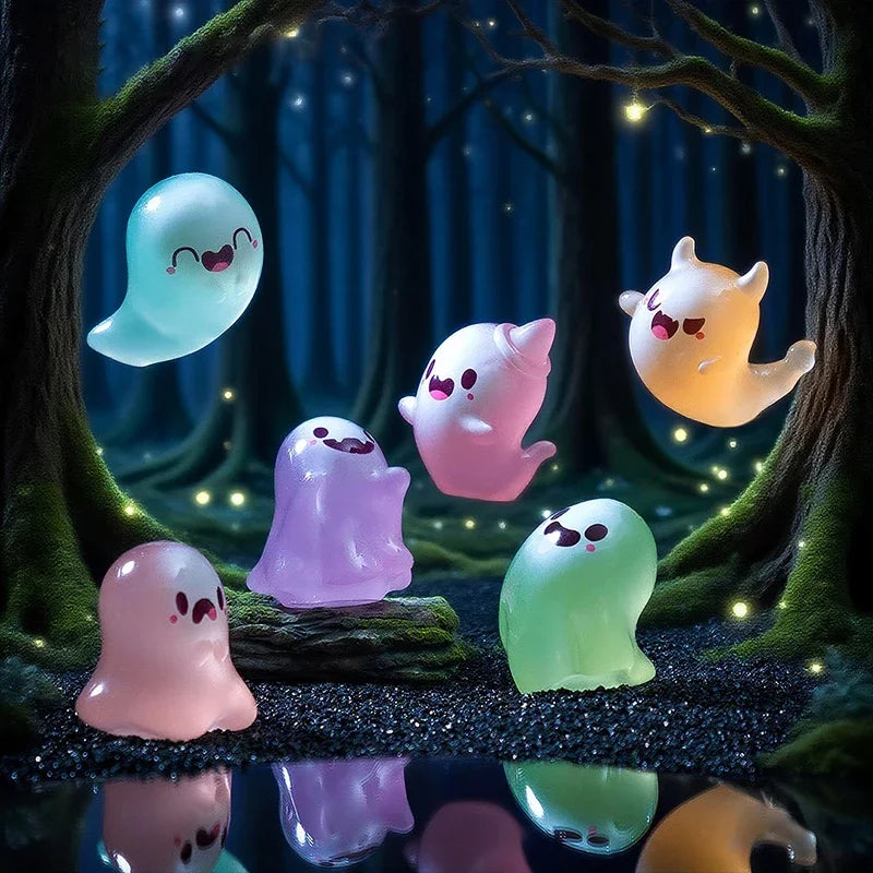 6PCS Halloween Cute Ghost Small Figurines Luminous Decoration Mini Toy Party Cartoon Resin Desktop Ornament Glow In Dark Oasis Select