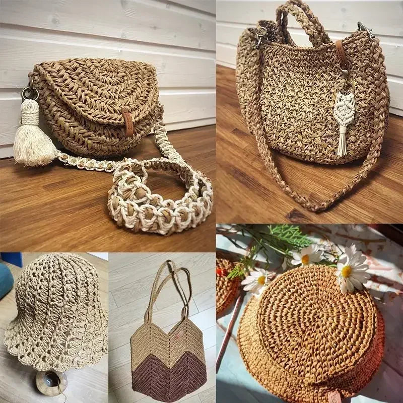 Natural Raffia Straw Yarn 200M Roll For Knitting Crocheting Paper Threads DIY Handmade Summer Sunhat Beach Bag Material Oasis Select