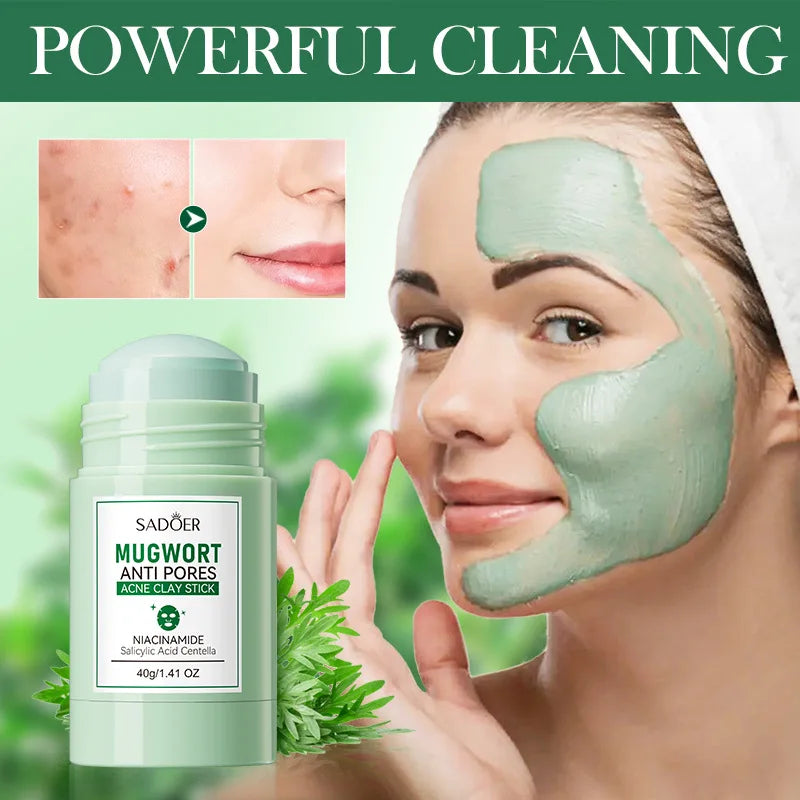 Mugwort Clay Stick Anti-Acne Clay Mask for Clean Pores and Blackheads Improve Acne Prone Skin 40g Oasis Select