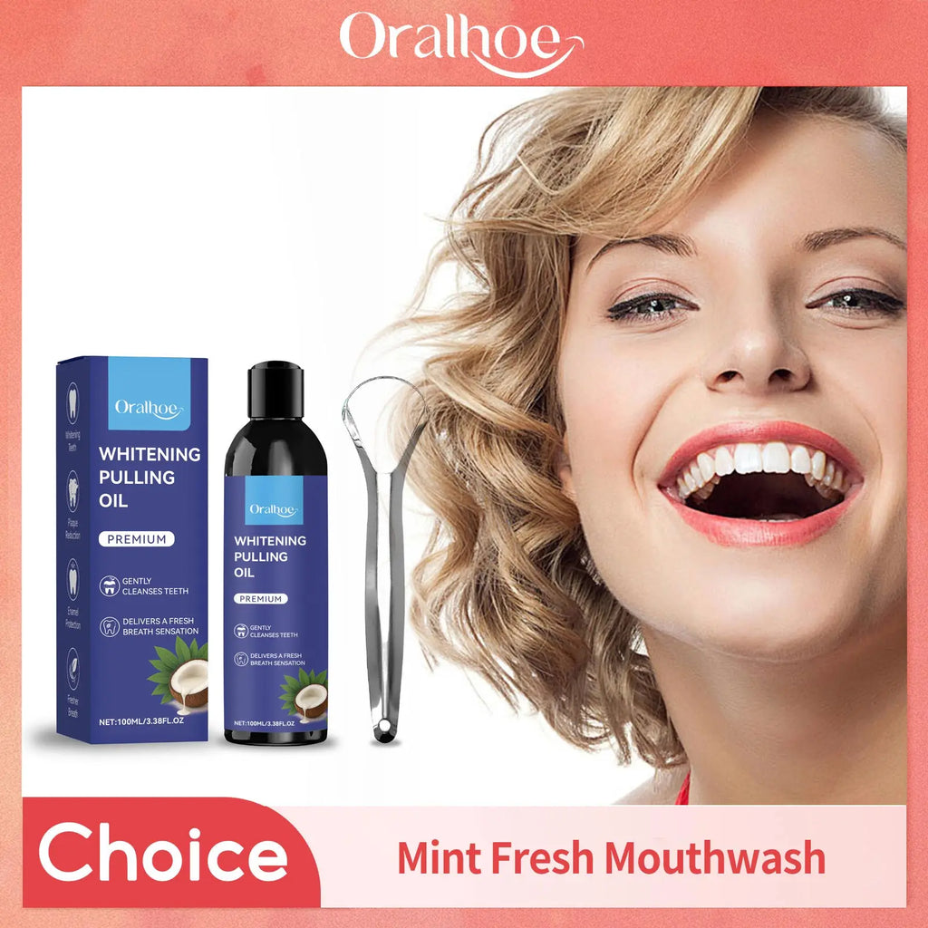 Coconut Pulling Oil With Tongue Scraper Teeth Whitening Oral Hygiene Cleansing Fresh Breath Alcohol-Free Odor Removal Mouthwash Oasis Select
