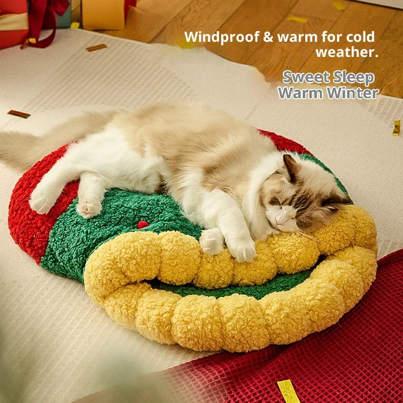 Autumn and Winter Warm Cat Bed Deep Sleep Semi-enclosed Dog Bed Warm Bed New Christmas Cat's nest Oasis Select