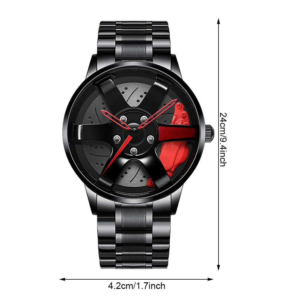 Men's Car Rim Quartz Watch – Leather Strap Round Dial