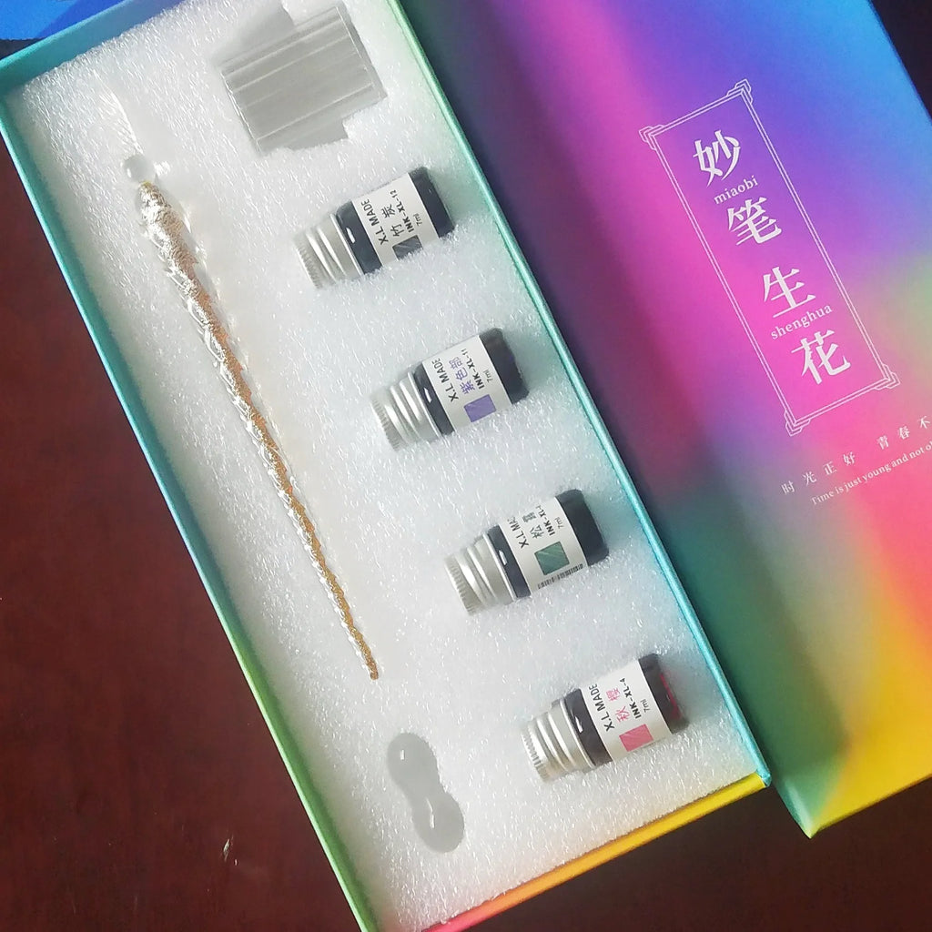 Star glass pen dipped in fountain pen gift box gold powder color ink set for students, net red Tiktok creative gift pen Oasis Select 15