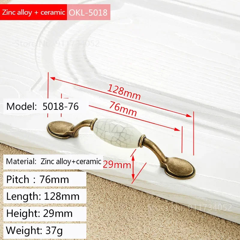 Cupboard Kitchen Hardware Retro European Fashion Cabinet Drawer Handles Bronze Closet Dresser Knobs Zinc Alloy and Ceramic Oasis Select 76-2