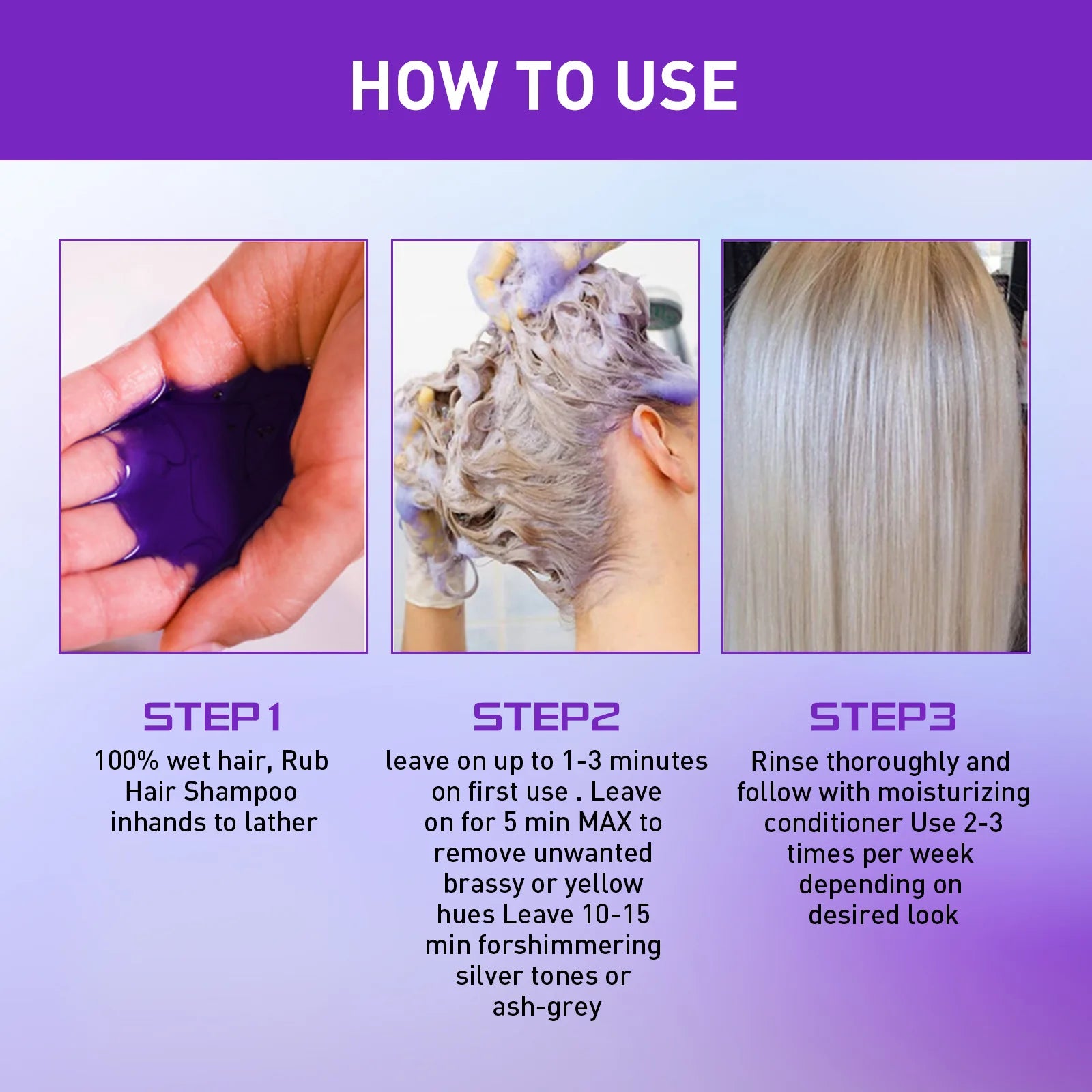 Gray Color Fixing Hair Dye Shampoo Fading Non-irritating Yellow Bleach for Hair Rapair Cover Grey Purple Shampoo for Blonde Hair Oasis Select