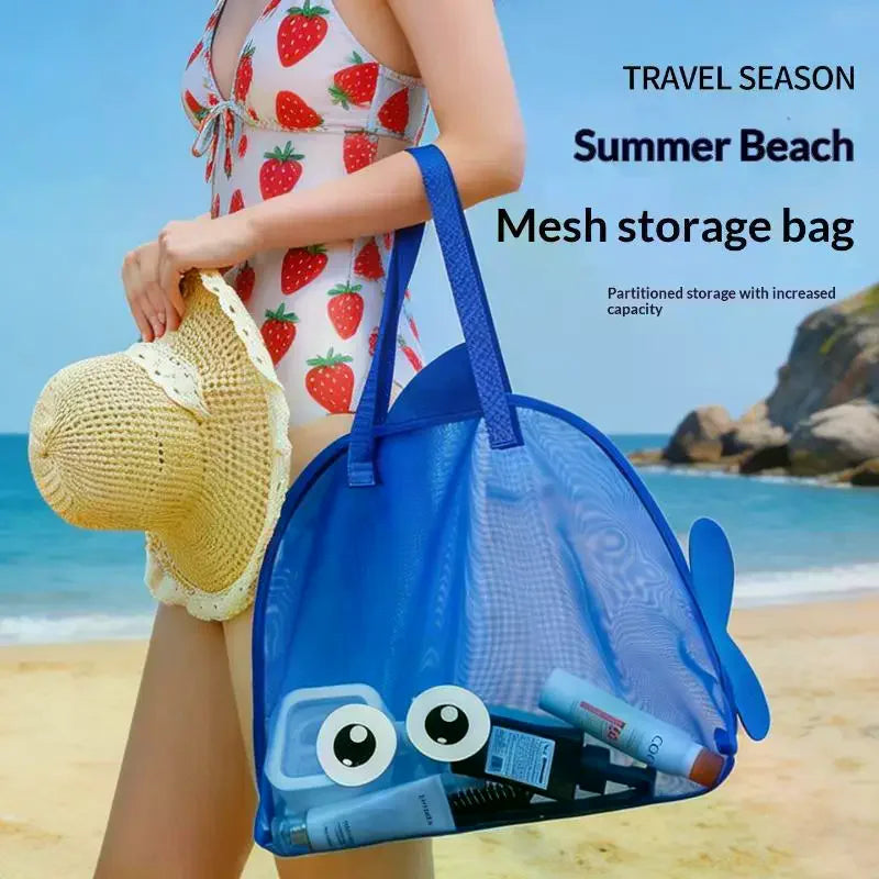 Cute Cartoon Large Capacity Storage Bag Foldable Breathable Mesh Sand Digging Toy Organizer Pouch For Travel Outdoor Sports Oasis Select