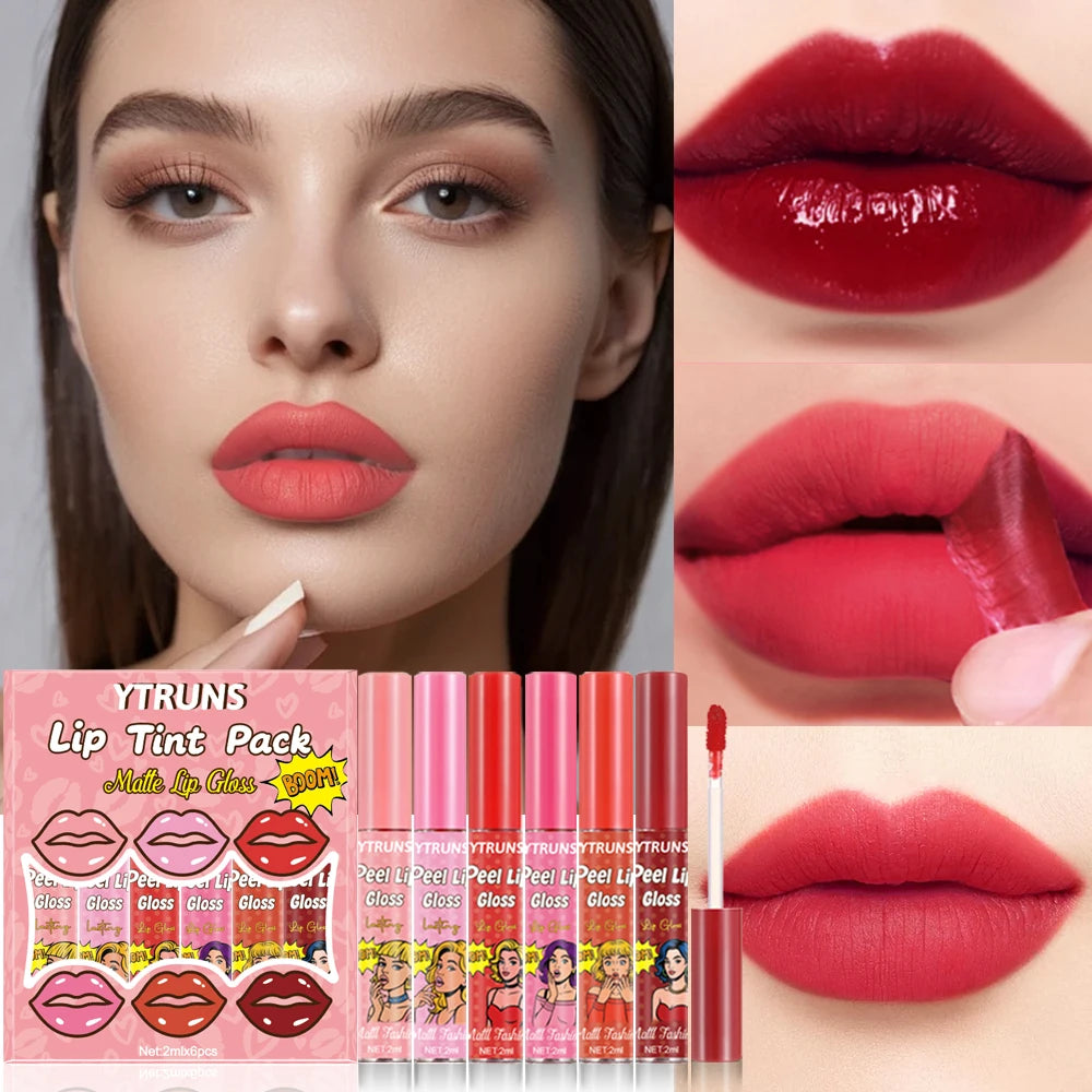 YTRUNS 6-Color Waterproof Peel-Off Liquid Lip Gloss Set