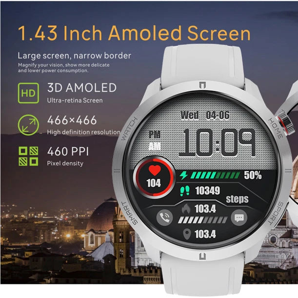 New Men 1.43" AMOLED Screen Blue Tooth Call Smart Watch 100+ Sports Heartrate Health Monitoring Women Smartwatch Waterproof Oasis Select