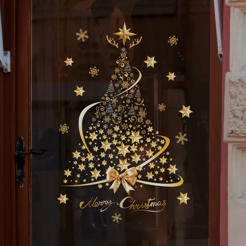 Christmas Golden Star Christmas Tree Glass Decorative Stickers Mall Window Display Festival Decorative Stickers SDJ-34177 Oasis Select