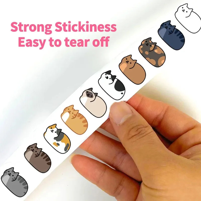 500Pcs A Roll Kawaii Cartoon Cat Roll Stickers – Waterproof Vinyl Decals for Laptop Luggage Skateboard & Phone Oasis Select