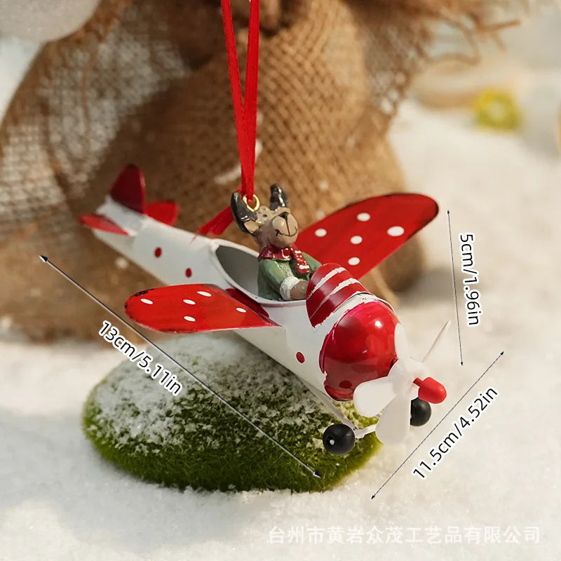 Christmas Ironwork Airplane Pendants Home Iron Handicrafts Snowmen Reindeer Christmas Tree Pendants Oasis Select Style 1