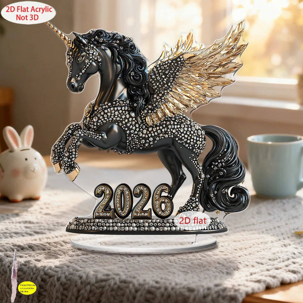 New 2026 Year of the Horse Zodiac Desktop Ornament 2D Flat Acrylic Horse Tabletop Sculpture Living Room Office Home Decoration Oasis Select