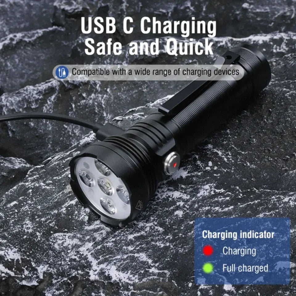 5 in 1 Red/Green/Blue/White/UV Light Super Bright LED Flashlight USB Rechargeable 10 Modes Torch with Pen Clip Oasis Select