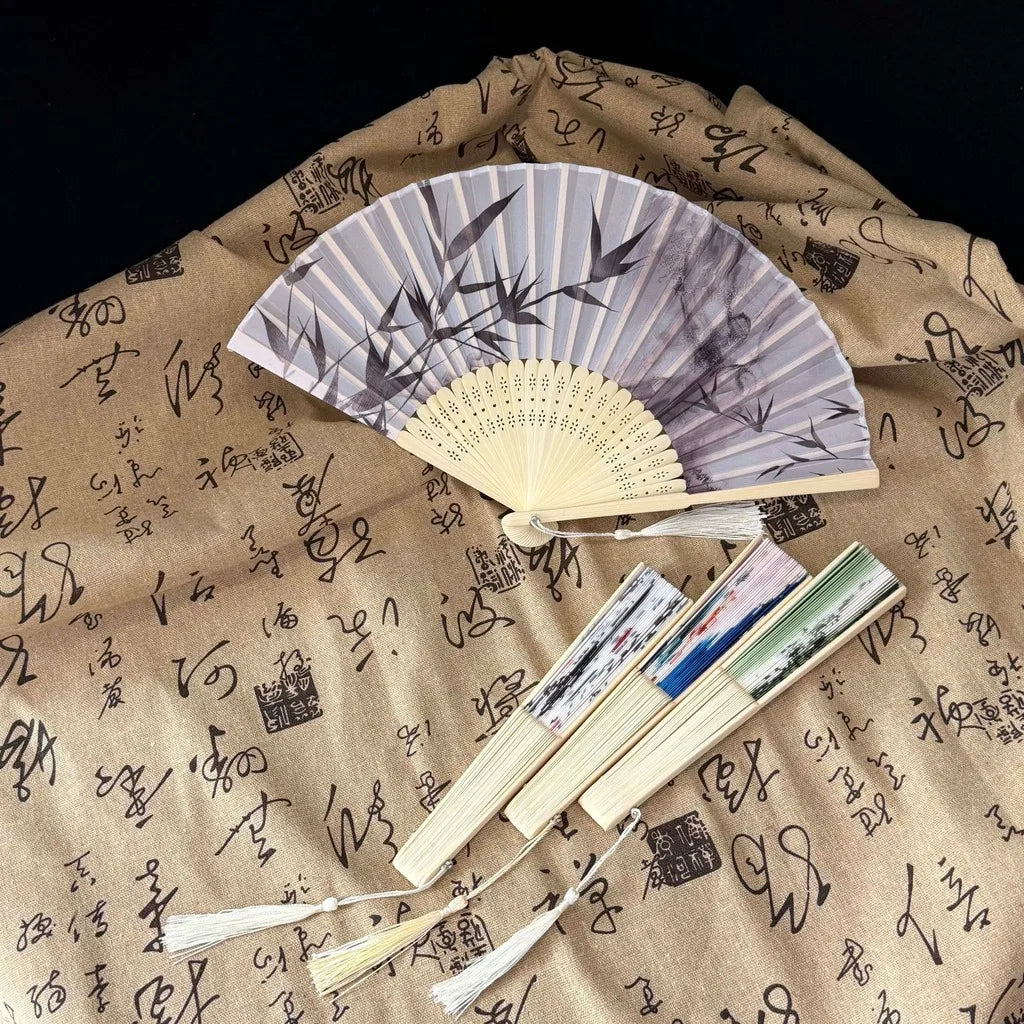 Bamboo Silk Folding Fan – Hanfu Dance, Photo Prop & Decor