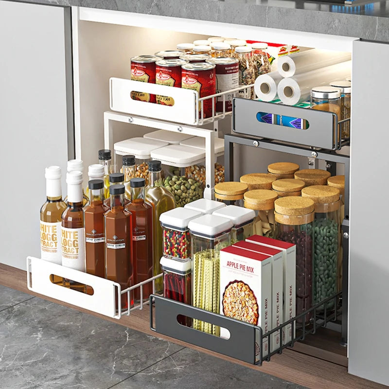 Kitchen cabinet under basket sink rack Adjustable double-layer dish seasoning storage rack Pull-out layered rack Oasis Select