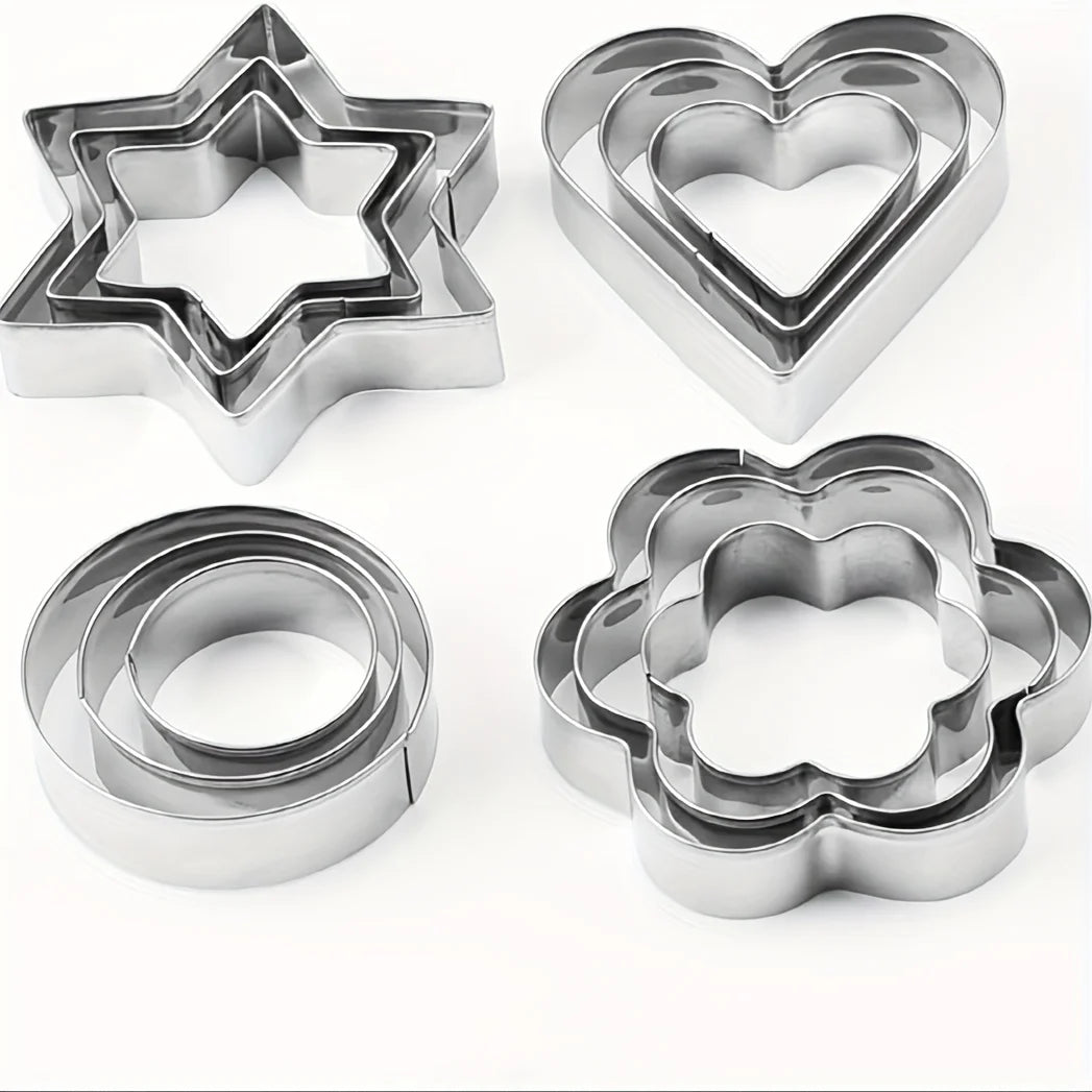 12pcs Metal Cookies Cutters Set, Creative Star Cookie Cutter, Round/Heart/Flower Shaped Egg Molds, Indoor Outdoor Baking Tools Oasis Select slivery 12pcs