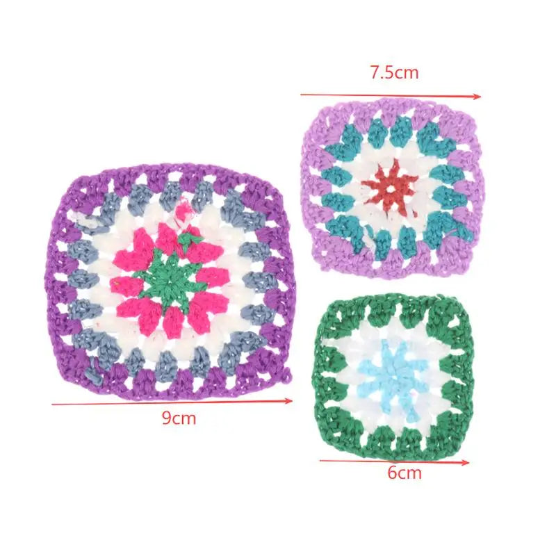 10Pcs Random Mix Colors Handmade Crochet Doilies Suit Square Flower Piece For Diy Clothing Pocket Coaster Bag Tablecloth Oasis Select