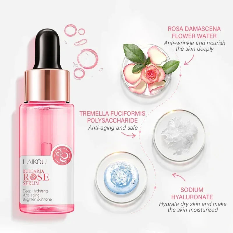 LAIKOU Rose Facial Hydrating Serum Anti Wrinkle Brightening Serum Shrink Pores Anti-Aging Moisturizing Deep Hydration 17ml ﻿ Oasis Select