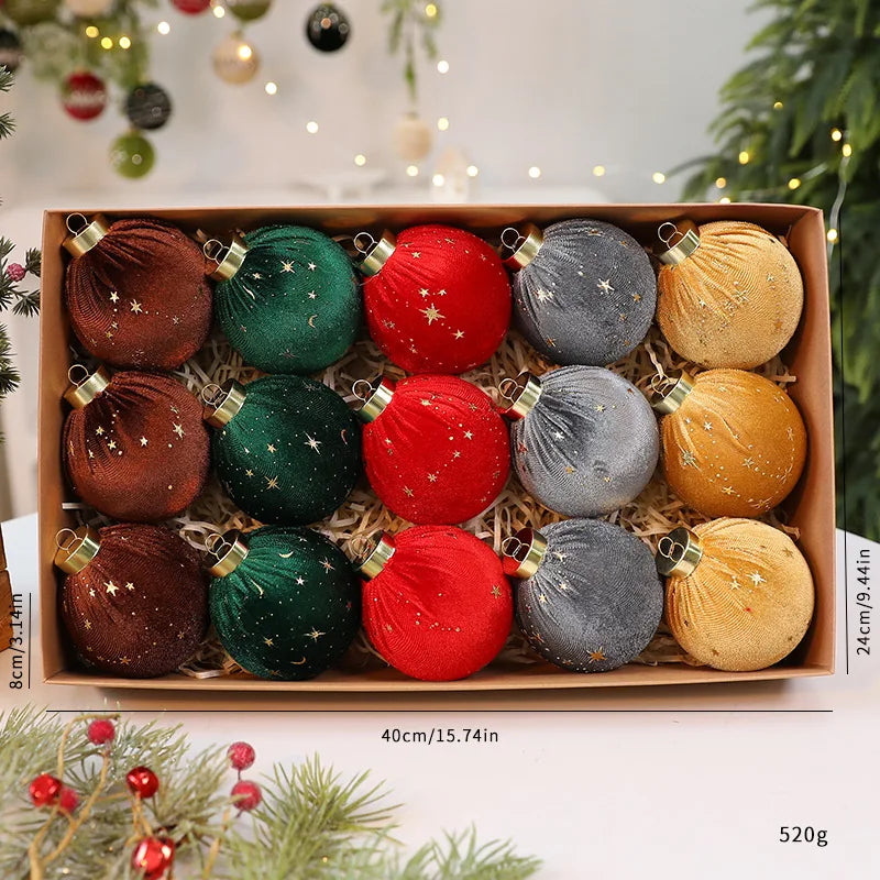 12-Pack 8cm Velvet Star Christmas Ball Ornaments | Tree Decor