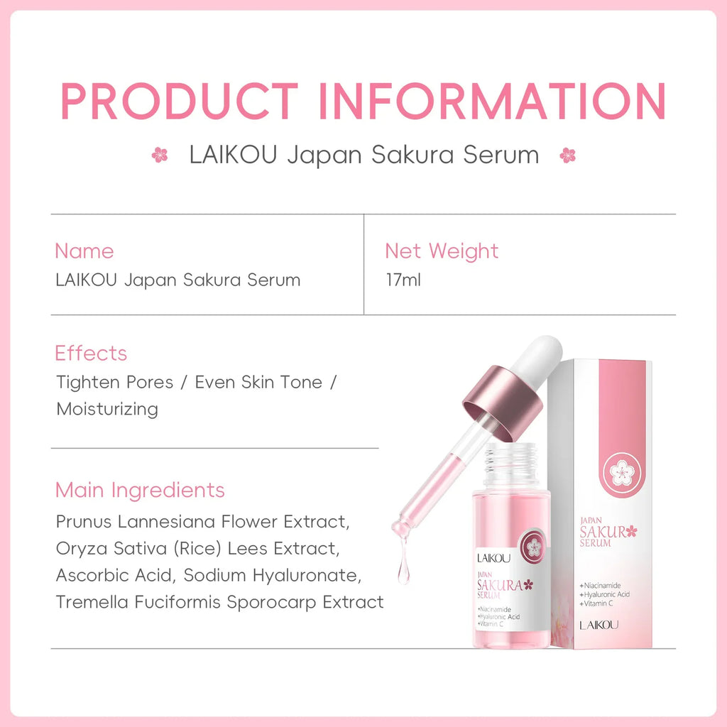 LAIKOU Sakura Face Serum – Brighten, Hydrate & Shrink Pores Brightening Face Serum Oasis Select