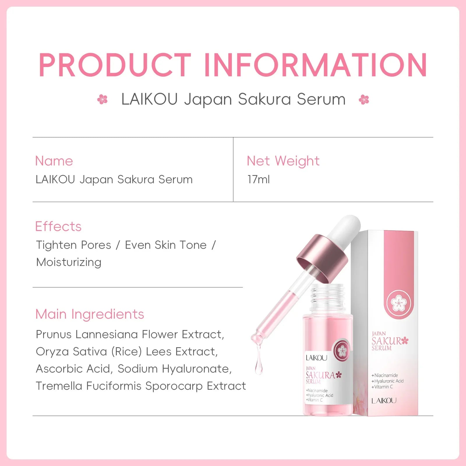 LAIKOU Sakura Face Serum – Brighten, Hydrate & Shrink Pores Brightening Face Serum Oasis Select