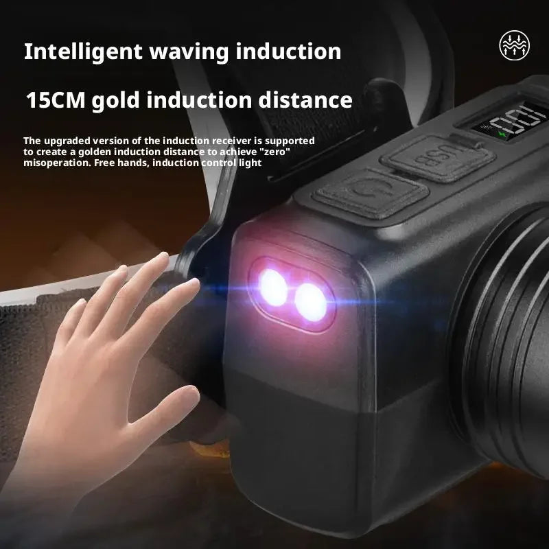 High Brightness LED Headlight with Digital Zoom Outdoor Strong Light Charging Headlight Long Endurance for Camping And Hiking Oasis Select