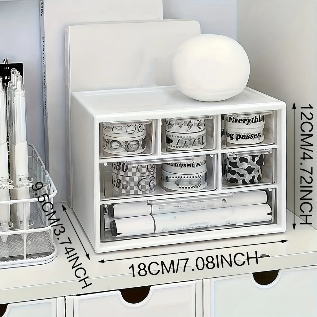 1pc Large Capacity Multi-Functional Plastic Desktop Organizer with Drawer for Office Supplies, Stationery, Dorm Storage Oasis Select