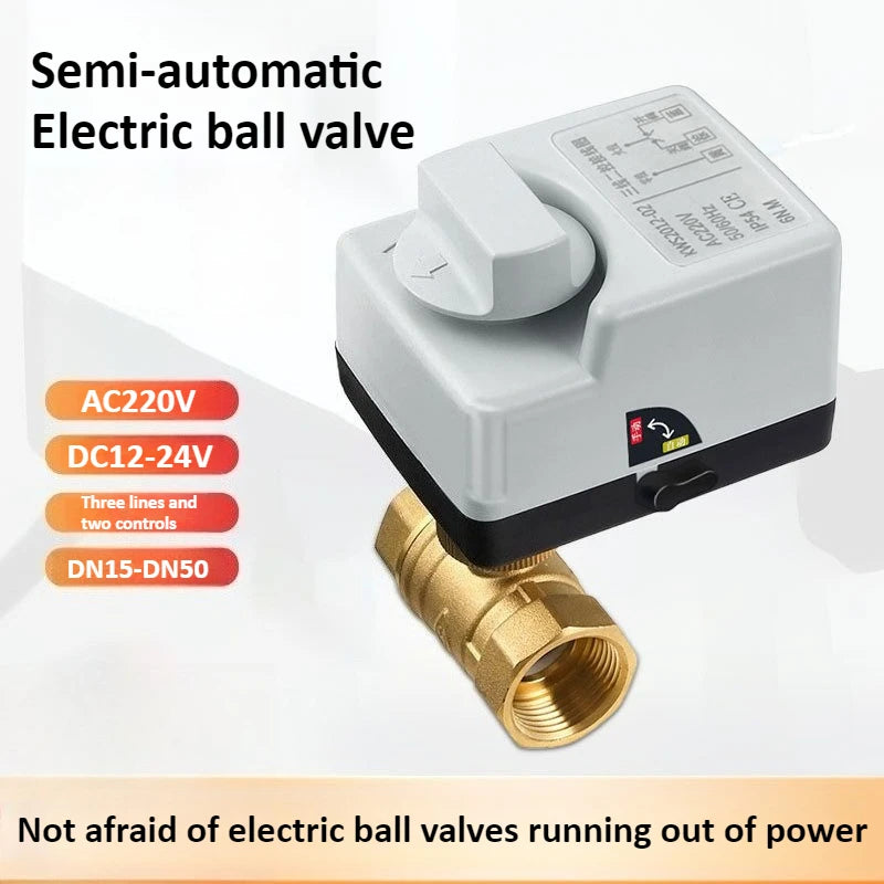 Brass Electric Ball Valve AC220V 1/2 "3/4" 1 "1-1/4" 1-1/2 "waterproof Bidirectional Electric Ball Valve Double Control T/L Type Oasis Select