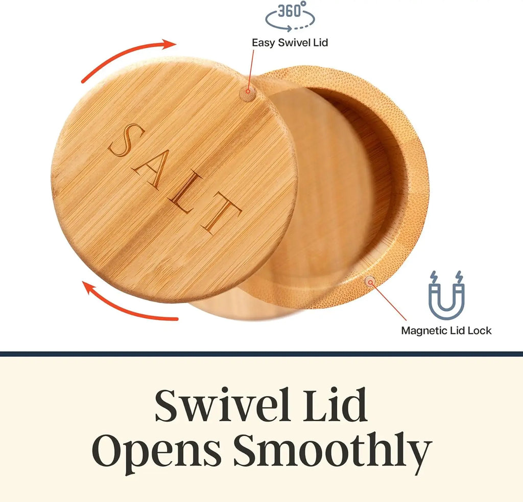 1pc Bamboo storage box with magnetic twist-off lid, salt engraving on the lid. Oasis Select