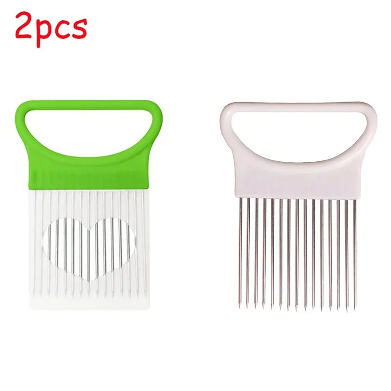 1/2/3/4pcs Effortlessly Slice Onions with this 1pc Colorful Onion Slicer Kitchen stainless steel potato chip onion holder Oasis Select green-white
