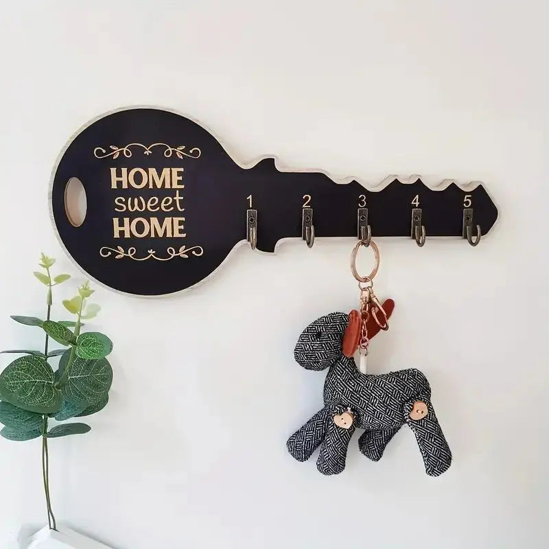 Wooden Wall Hanging Decoration Floating Rack Wall Hanging Hook Retro Key Hook Entrance Key Chain Key Holder Wall Oasis Select Black 32x13cm