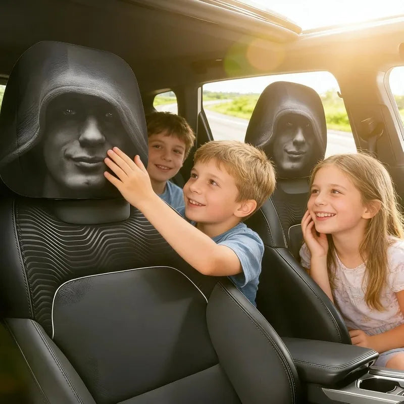 Easy Install Universal Fit 2Pcs Halloween Horror Face Car Headrest Covers Soft Polyester Washable Dustproof Protective Sleeve Oasis Select