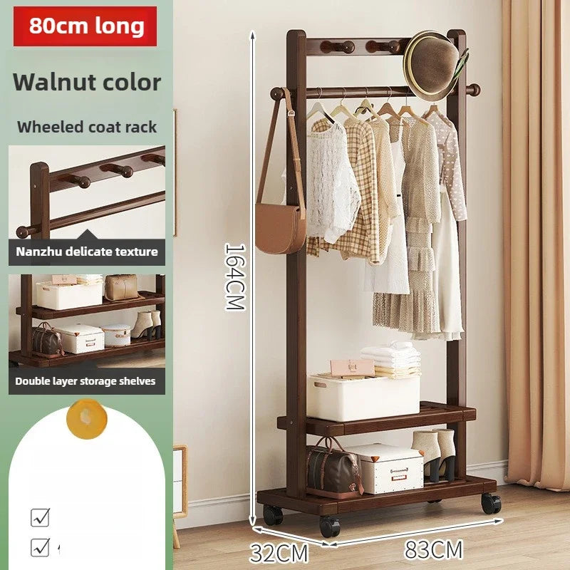 Multi-functional Hanging hanger Floor-to-ceiling bedroom coat rack Movable drying rack coat rack Oasis Select Walnut E