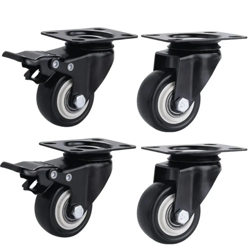 4pcs 1.5 Inches 2inch Heavy Duty 180kg Black Swivel Castor Wheels Trolley Furniture Caster Rubber Flat Brake Gold Drill Caster Oasis Select