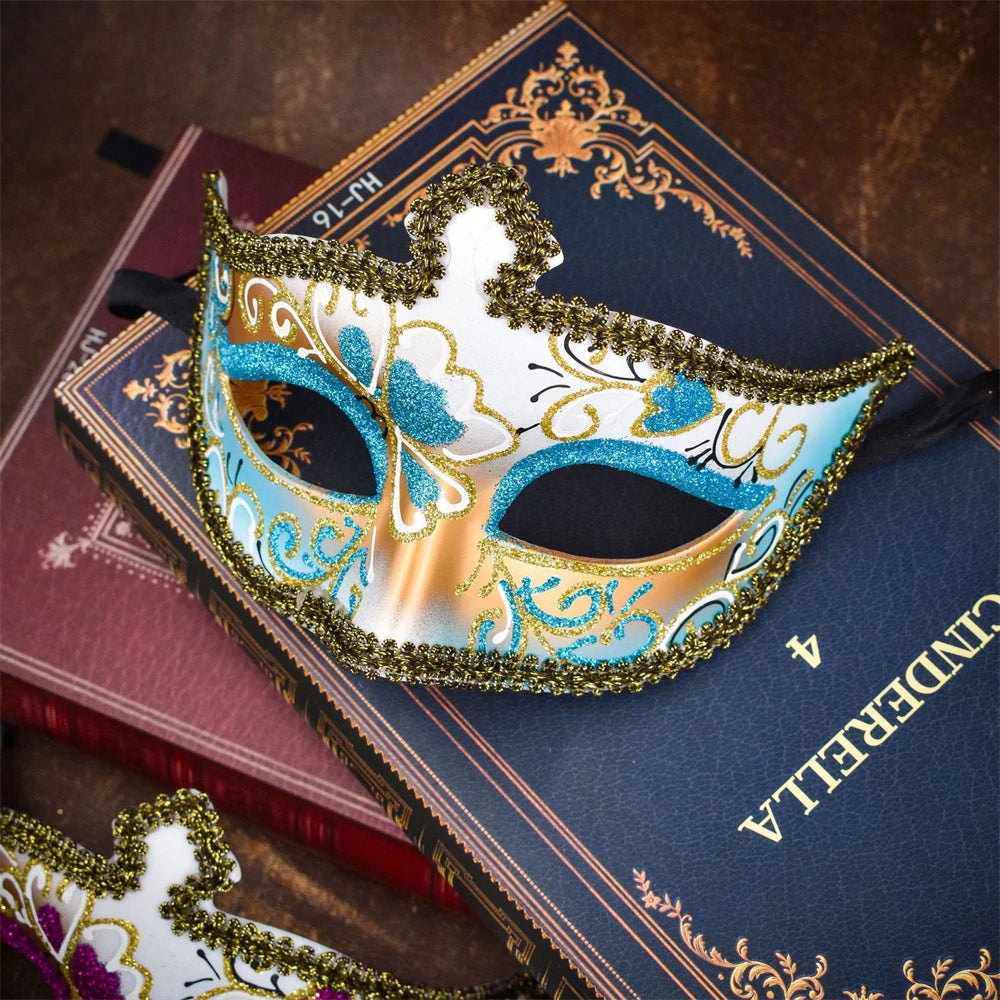 Party Bar Makeup Ball Half Face Men's Painted Gold Powder Mask Handmade Princess Mask Women's Handmade Dance Props Oasis Select