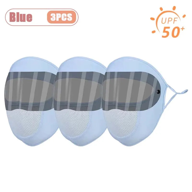 Dustproof Face Mask with Breathing Hole and Goggles Cycling Sun Protection Full Face Cover Ear Loop UV Shield for Outdoor Sports Oasis Select Blue-3PCS