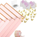 40 Sheets Flower Wrapping Paper With 4 Rolls Flower Ribbons, 20 Cards, 36 Pcs 3D Gold Butterflies Oasis Select Pink