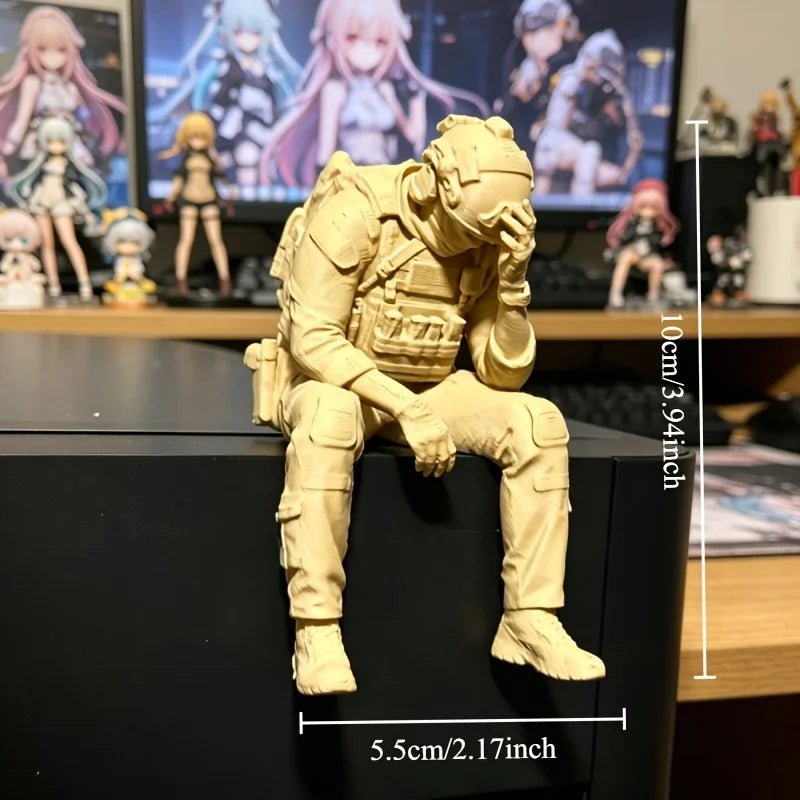 Military Style Sitting Soldier Figurine 3D Printed Miniature Tactical Gear Desk Ornaments Home Office Bookshelf Decor Craft Gift Oasis Select