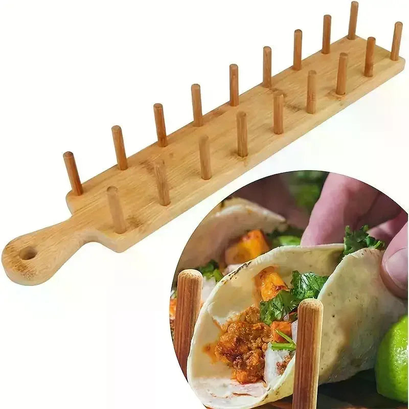 Bamboo Taco Holders for Kitchen, Multi-Use Food Stands, Taco Tray, Hard Shell Rack for Charcuterie and Tortillas, 8 Tacos Each Oasis Select
